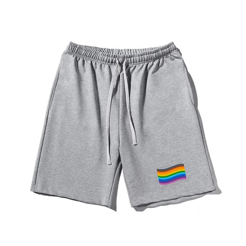 乱步 简约设计彩虹印花宽松运动风休闲短裤 男女同款