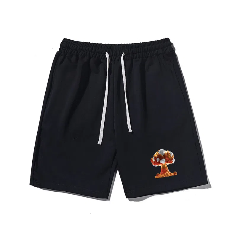 乱步 简约火山喷发设计美式印花透气凉感夏日宽松运动风休闲短裤 男女同款
