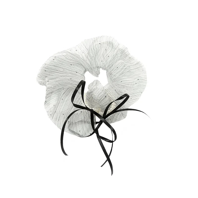 如花梦 法式欧根纱闪钻蝴蝶结飘带大肠发圈珍珠缠绕丸子头 网纱 头绳 女款