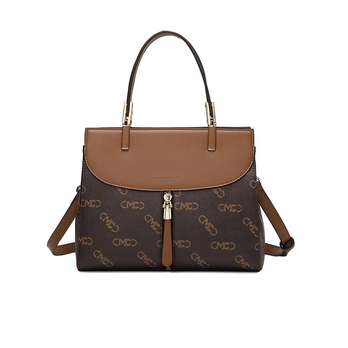 稻草人 高级感精致实用时尚老花 聚氯乙烯革 手提包 女款 深棕色/卡其