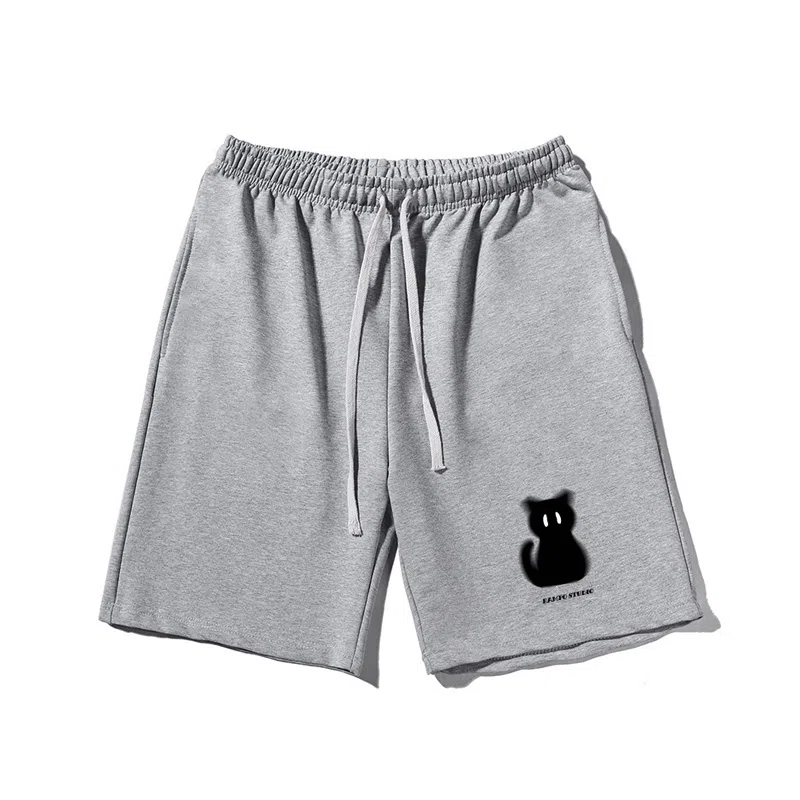乱步 趣味设计猫印花透气凉感夏日宽松运动风青少年学生五分裤休闲短裤 男女同款
