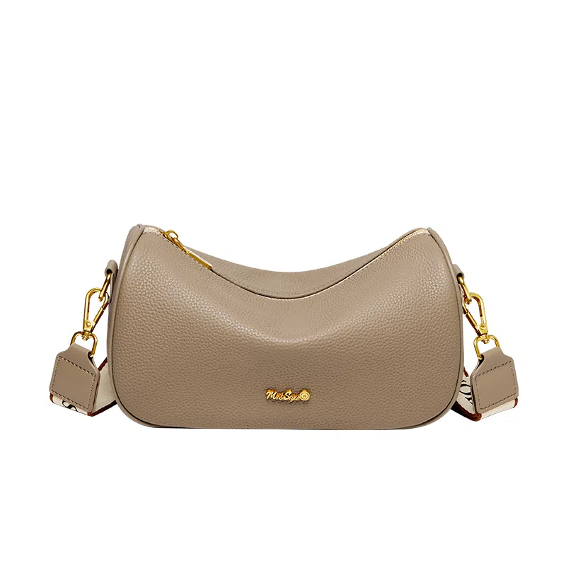 纳兰杜 简约百搭时尚潮流通勤 头层牛皮 斜挎包单肩包 中号 女款 米白拼杏/大象灰