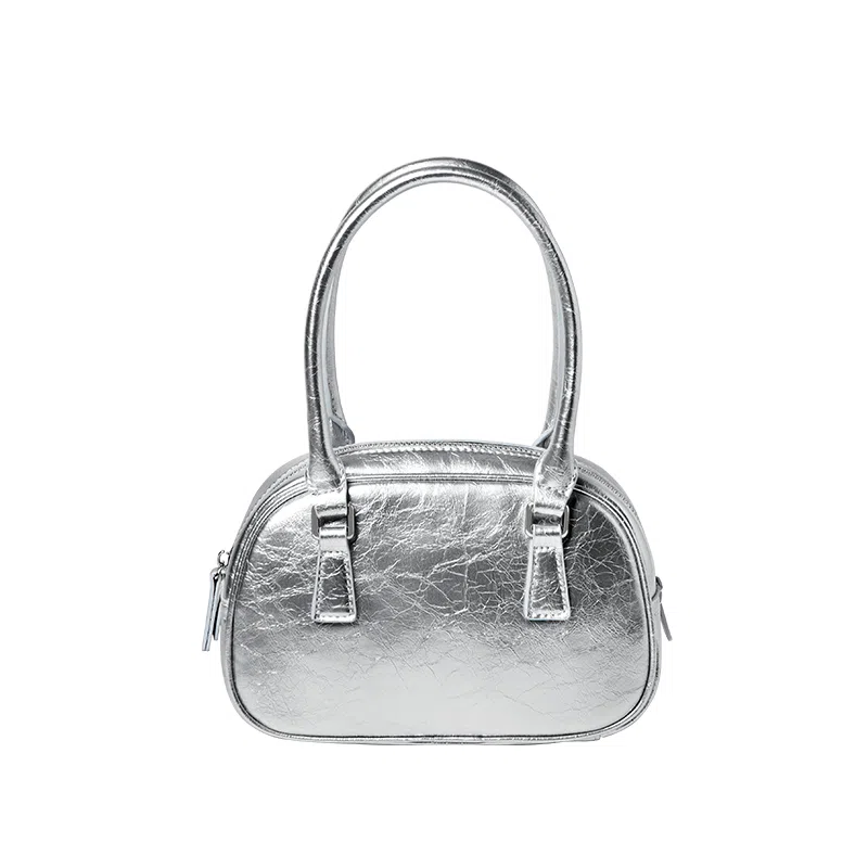 纳兰杜 女包百搭潮流甜酷少女高颜值个性精致包包 牛皮 保龄球包手提包单肩斜挎包手拎包 常规 女款 太空银/子夜黑