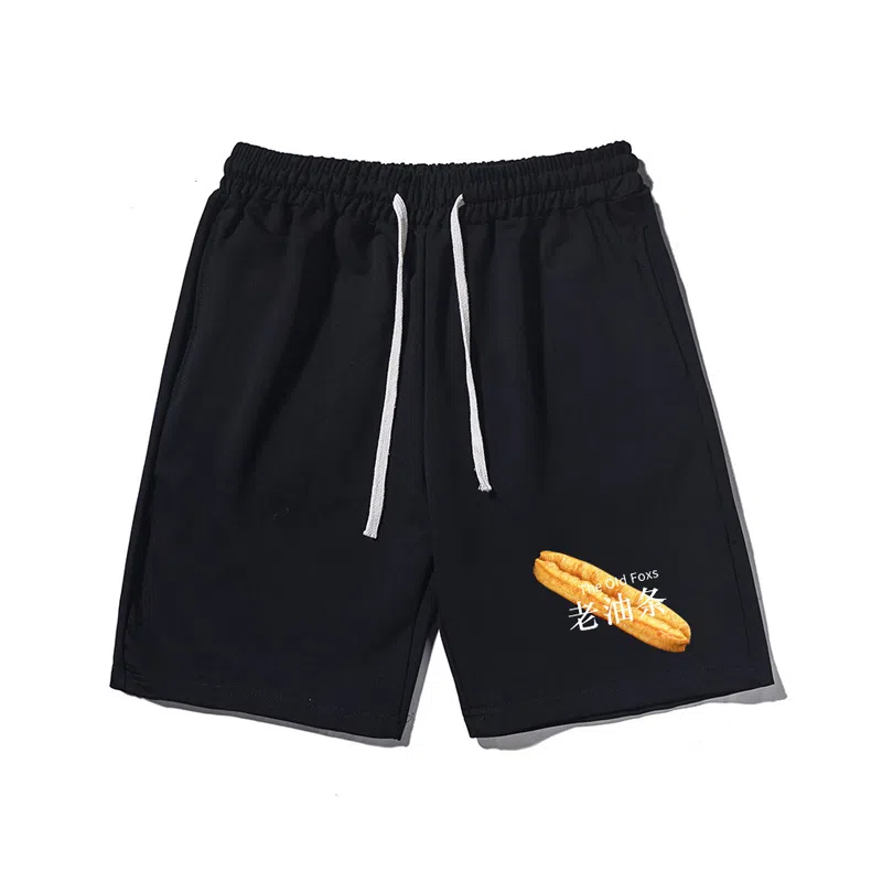 乱步 抽绳设计老油条图案潮流五分休闲短裤 男女同款