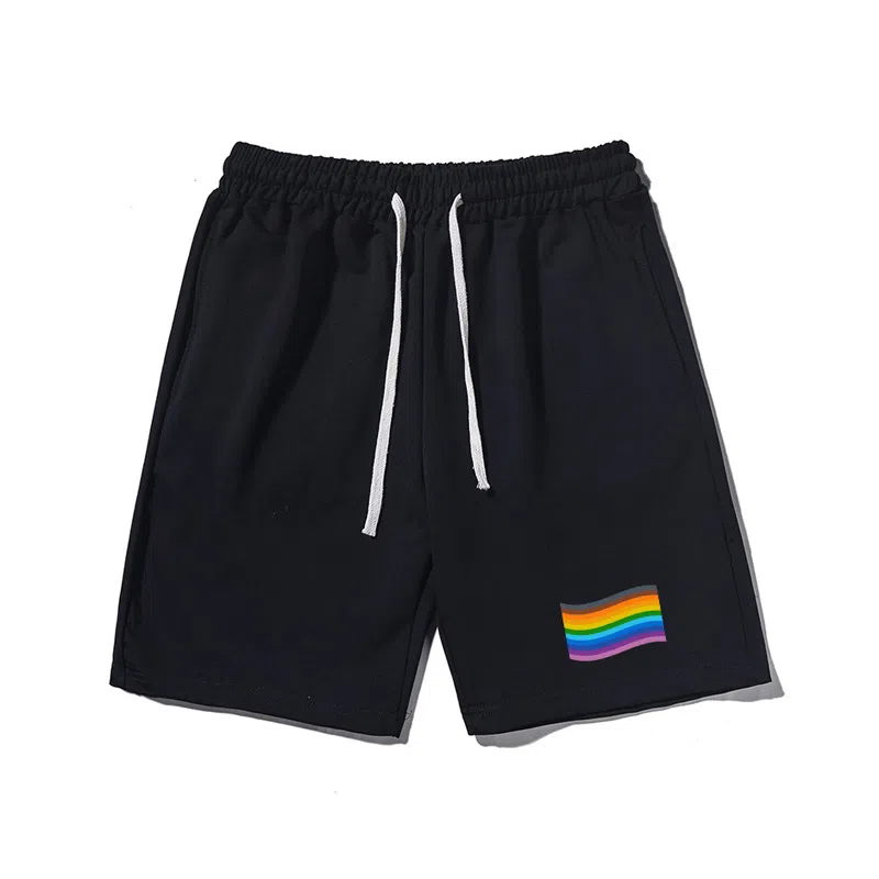 乱步 简约设计彩虹印花宽松运动风休闲短裤 男女同款