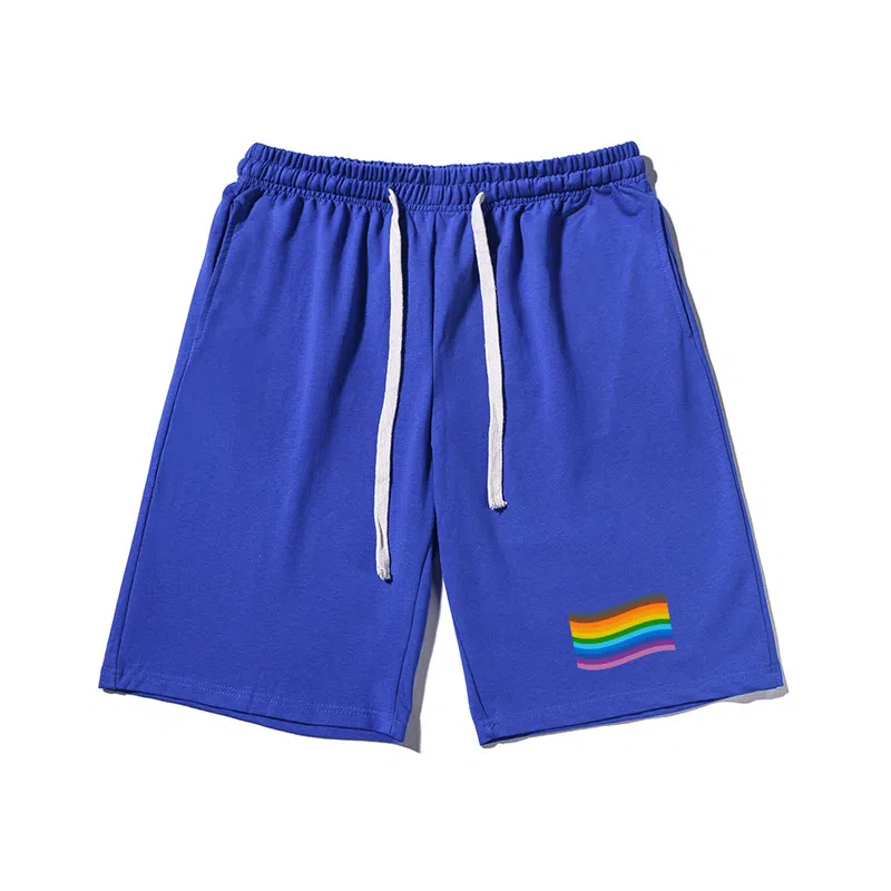 乱步 简约设计彩虹印花宽松运动风休闲短裤 男女同款