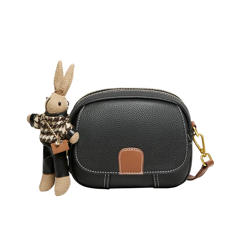 纳兰杜 女包百搭高级感简约潮流小众实用通勤包包 牛皮拼合成革 小圆包斜挎包单肩包 小号 女款 米白拼杏/子夜黑拼棕/大象灰拼棕