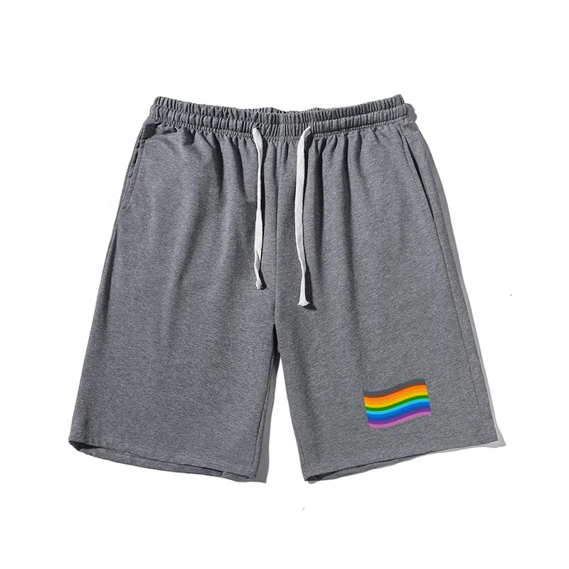 乱步 简约设计彩虹印花宽松运动风休闲短裤 男女同款