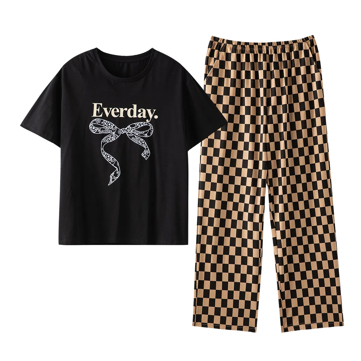 梦特娇 舒适宽松柔软透气不闷热短袖长裤睡衣套装 女款