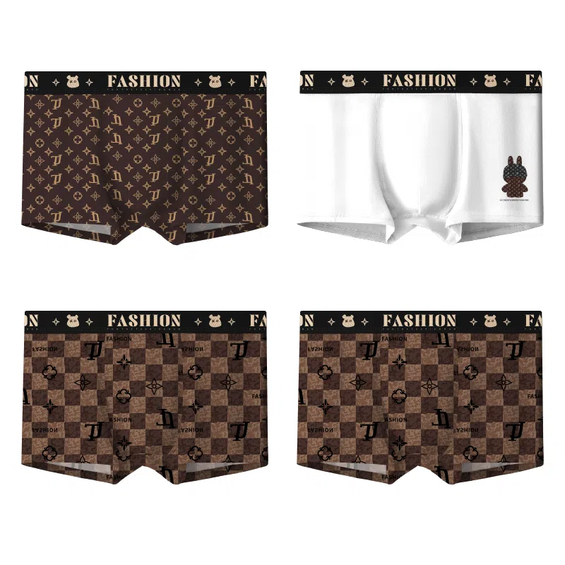Modal Classic Retro Cartoon Print Seamless Men's Underwear 4-Pack