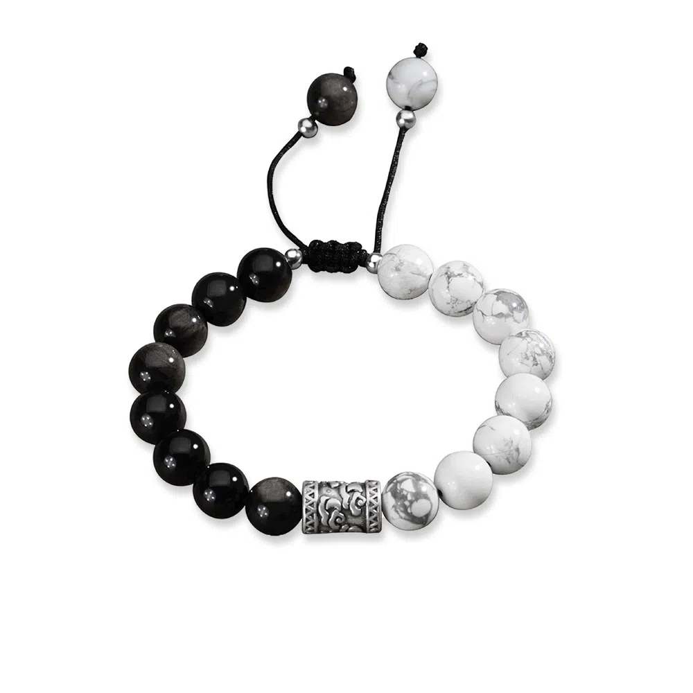 【S999足银纯银】 七七银饰 祥云好运 平安吉祥 财源滚滚 好运常在 新中式复古设计 八方来财天然 黑曜石 手串 男女同款情侣款