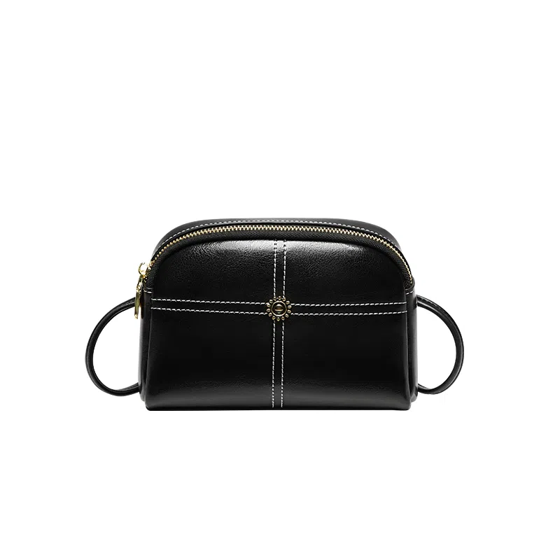 纳兰杜 简约休闲软皮妈妈款百搭时尚 牛皮 手机包单肩斜挎包 迷你 女款 子夜黑