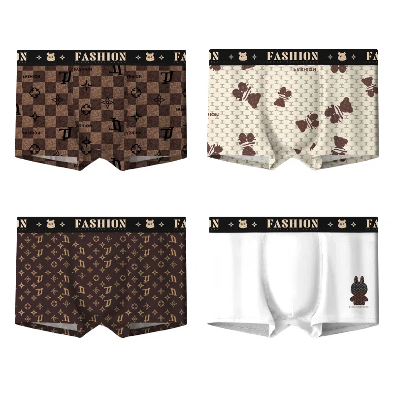 Modal Classic Retro Cartoon Print Seamless Men's Underwear 4-Pack
