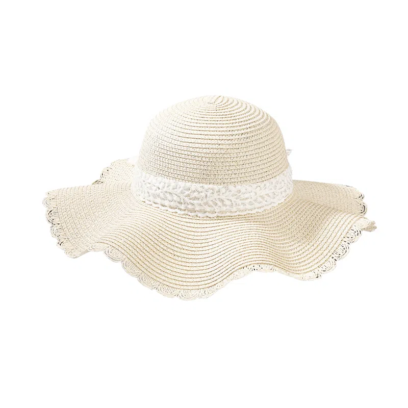 稻草人 波浪边蕾丝蝴蝶结草帽 大帽檐编织帽海边沙滩度假 遮阳 韩系百搭显脸小 纸草 防晒帽 女款
