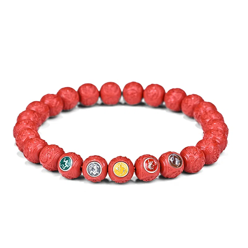 钰澜文玩 龙虎山正气系列「赤精纳安·五兽守疆」丹砂刻兽文玩佛珠 朱砂 手串 男女同款情侣款