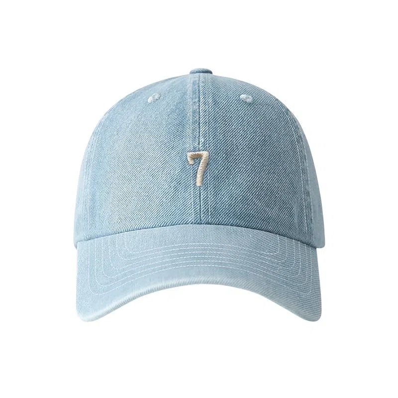 艾佳微 韩版刺绣牛仔蓝水洗学院风显脸小遮阳 棉 鸭舌帽 男女同款情侣款