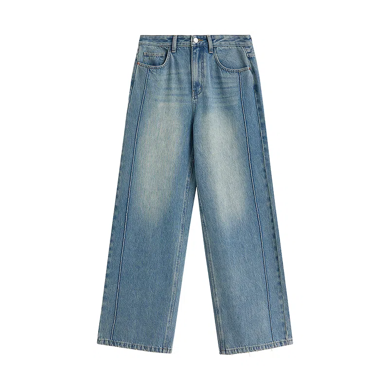 茵曼 棉磨边直筒宽松牛仔裤 女款