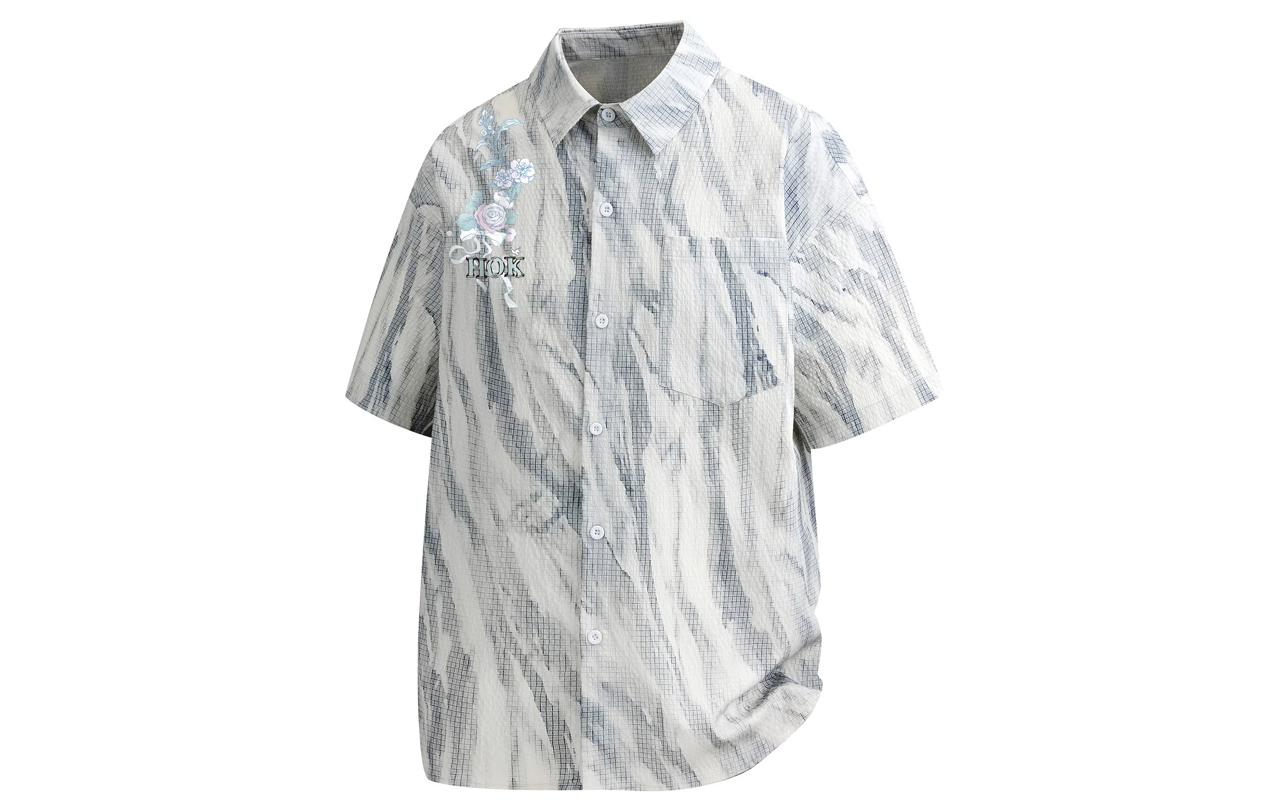 王者荣耀 美式复古扎染撞色冰丝玫瑰花卉印花透气凉感宽松舒适松弛感少年感港风休闲百搭时尚短袖衬衫 男女同款