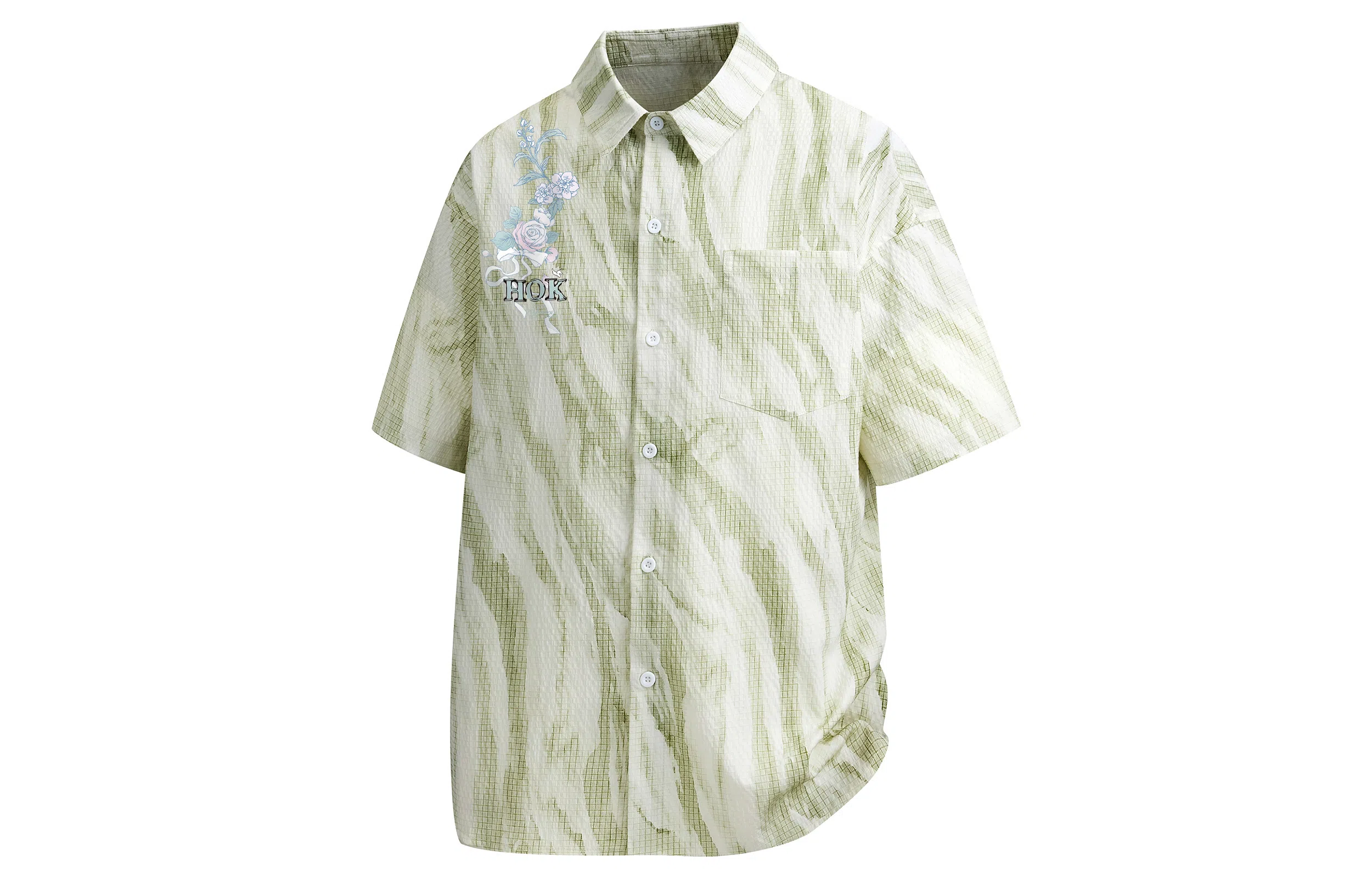 王者荣耀 美式复古扎染撞色冰丝玫瑰花卉印花透气凉感宽松舒适松弛感少年感港风休闲百搭时尚短袖衬衫 男女同款