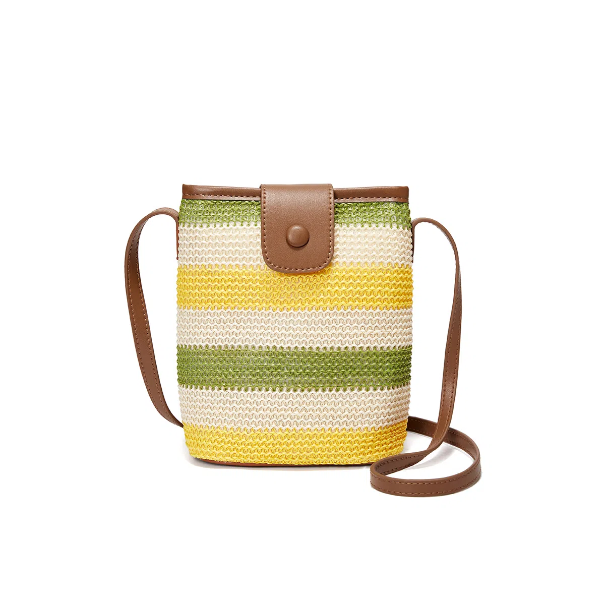 红蜻蜓 小众清新休闲出游度假撞色编织 织物拼合成革 编织小包 小号 女款 彩虹色