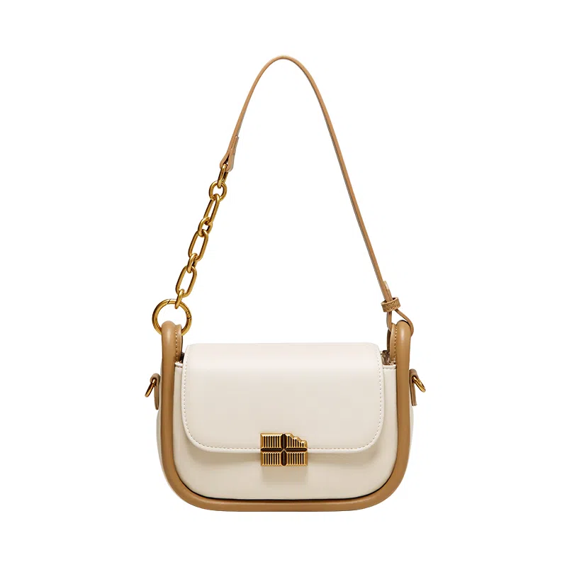 纳兰杜 包包潮流百搭时尚女生通勤高颜值精致女包 合成革 马鞍包小方包单肩斜挎包 女款 太妃糖棕/米白拼棕