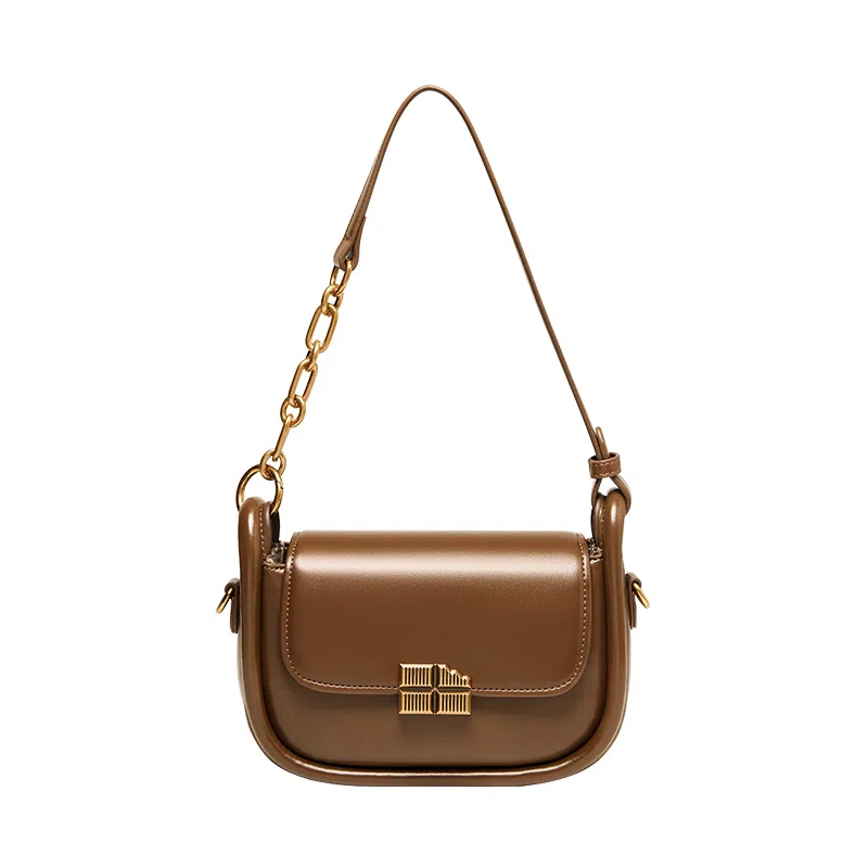 纳兰杜 包包潮流百搭时尚女生通勤高颜值精致女包 合成革 马鞍包小方包单肩斜挎包 女款 太妃糖棕/米白拼棕