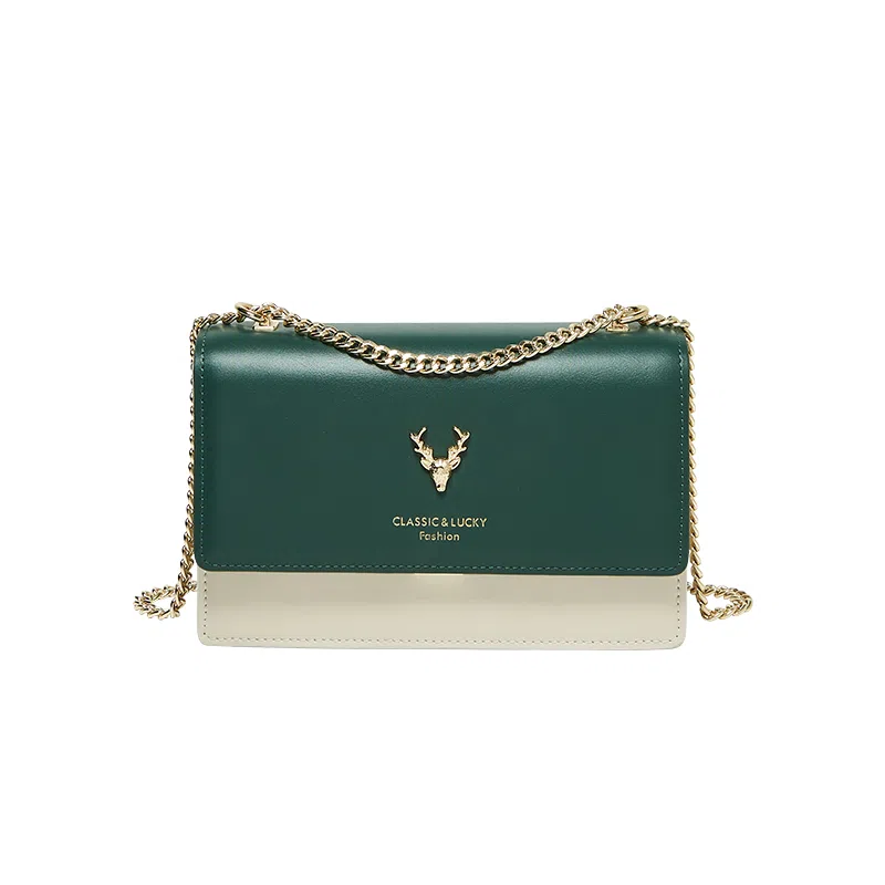 纳兰杜 包包女生百搭时尚高颜值小方包女 朋友小众精致女包 牛皮拼合成革 斜挎包链条包单肩包 小号 女款 绿拼白/蓝拼白