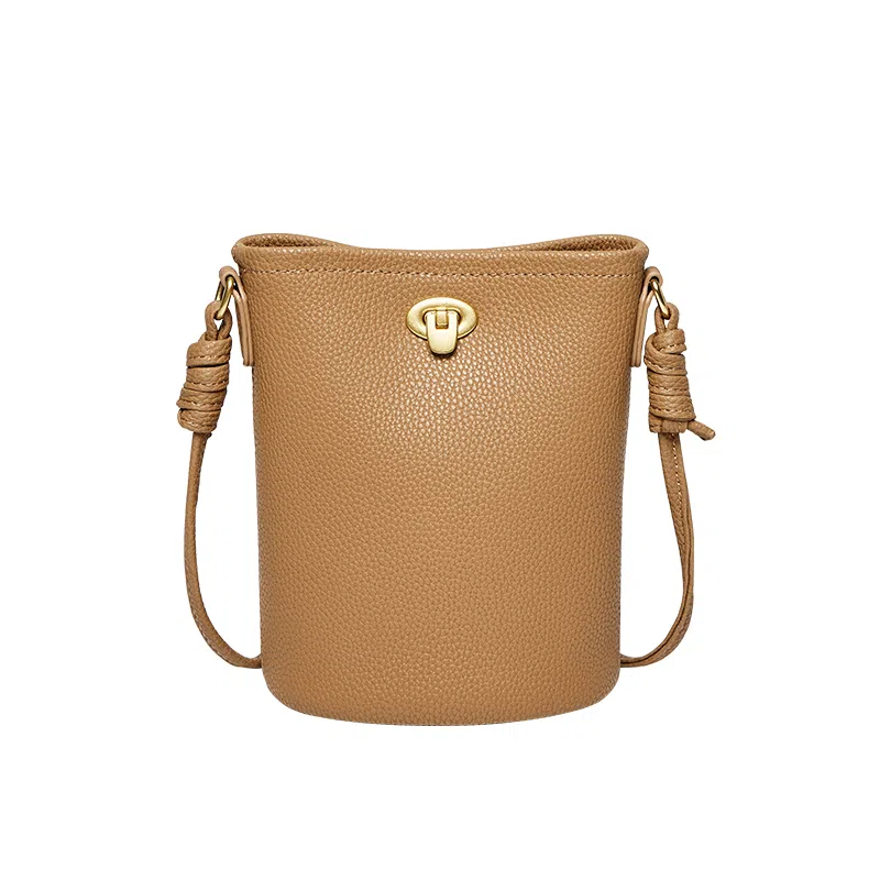 纳兰杜 高级感竖款小众优雅气质百搭时尚休闲 牛皮 水桶包斜挎包手机包 小号 女款 大象灰/子夜黑/盐卡色