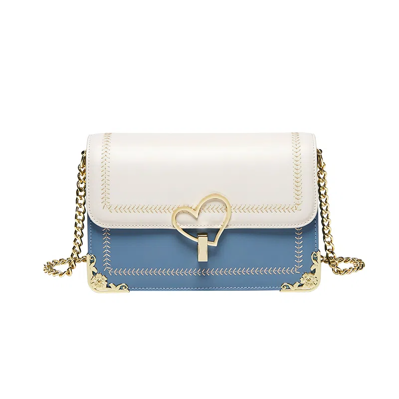 纳兰杜 包包女生百搭时尚高颜值小方包女 朋友小众精致女包 牛皮拼合成革 斜挎包链条包单肩包 小号 女款 绿拼白/蓝拼白