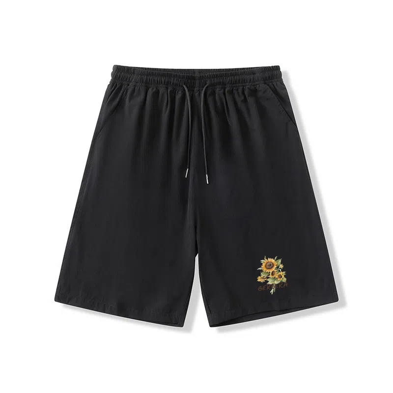 乱步 学生夏季冰丝凉感外穿简约花朵速干宽松五分裤休闲短裤 男女同款