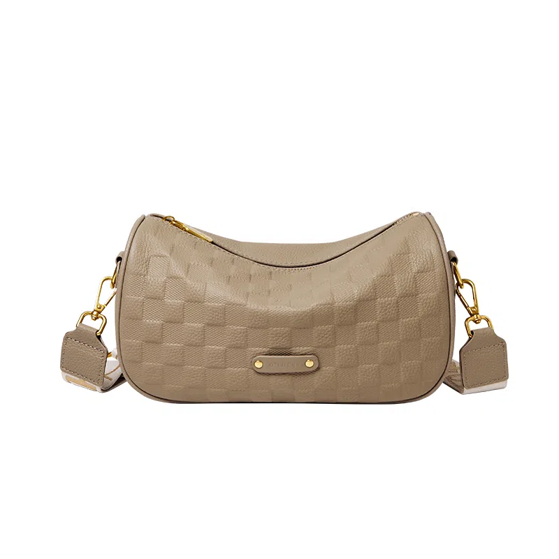 纳兰杜 高级感通勤百搭枕头包时尚潮流休闲简约 头层牛皮拼合成革 单肩斜挎包 中号 女款 大象灰