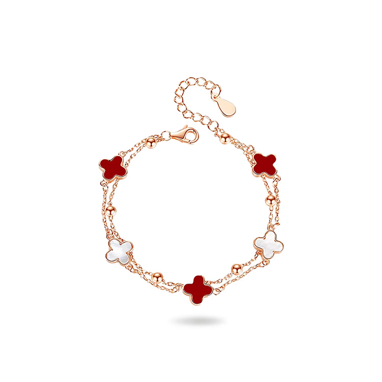 佐卡伊 幸运四叶草 双层小众设计轻奢高级感浪漫精致优雅日常百搭时尚叠戴可调节#好运 玛瑙 手链 女款