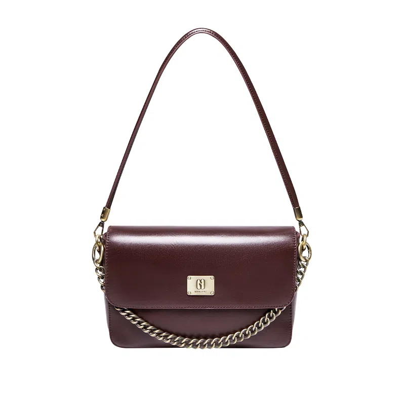 纳兰杜 时尚小方包通勤链条洋气百搭简约质感小众设计 头层牛皮 腋下包单肩斜挎包 小号 女款 咖色