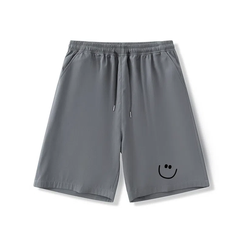 乱步 学生夏季冰丝凉感外穿简约笑脸速干宽松五分裤休闲短裤 男女同款