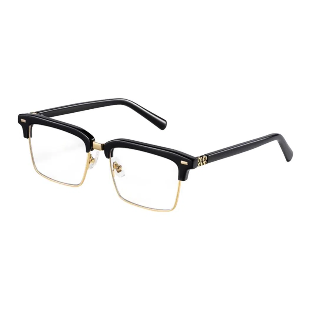 莫拉克 眉线设计 板材加金属 方形 光学镜架 男女同款情侣款 黑色