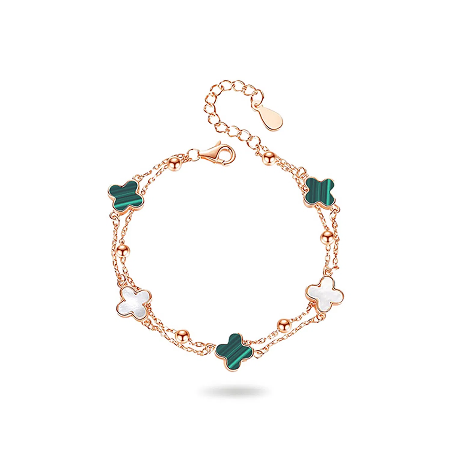 佐卡伊 幸运四叶草 双层小众设计轻奢高级感浪漫精致优雅日常百搭时尚叠戴可调节#好运 玛瑙 手链 女款