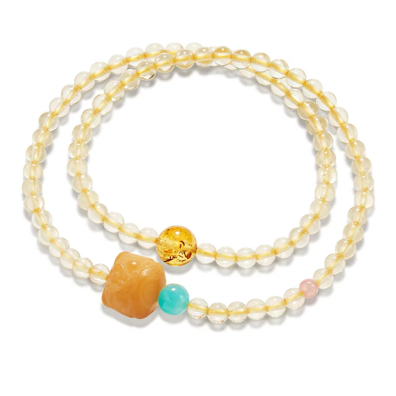 蔻斯琦 【狮来运转】新中式国风招财醒狮福气满满双层 国潮平安上岸暴富有钱花增强运势 好运处理 黄水晶 手串 男女同款情侣款