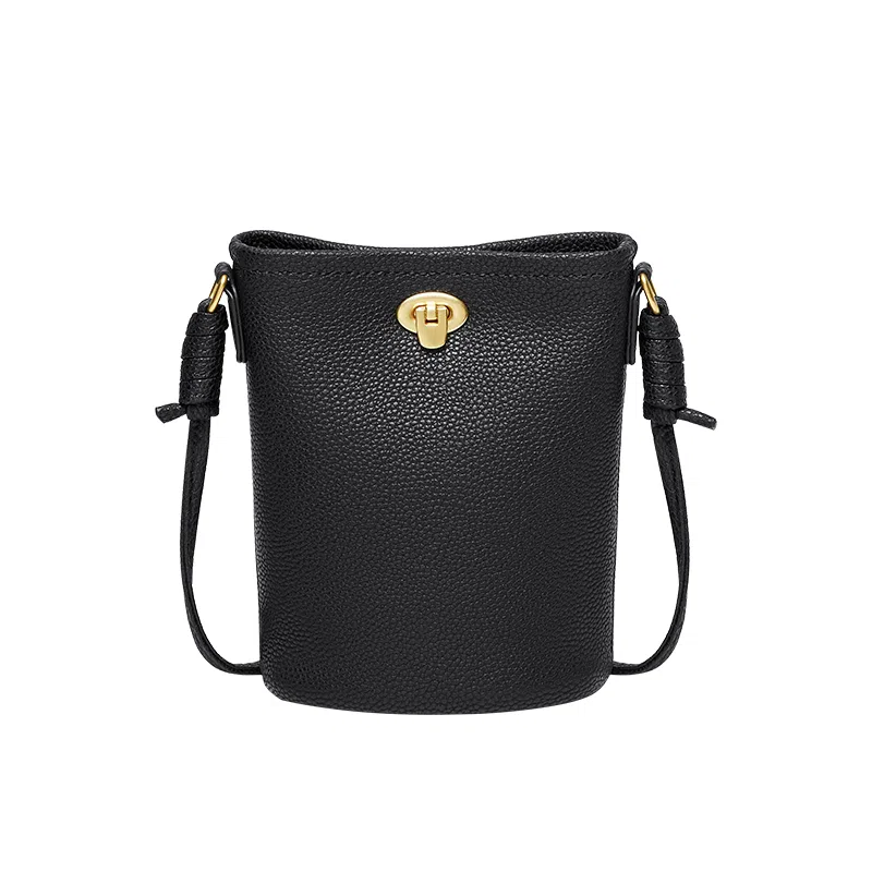 纳兰杜 高级感竖款小众优雅气质百搭时尚休闲 牛皮 水桶包斜挎包手机包 小号 女款 大象灰/子夜黑/盐卡色