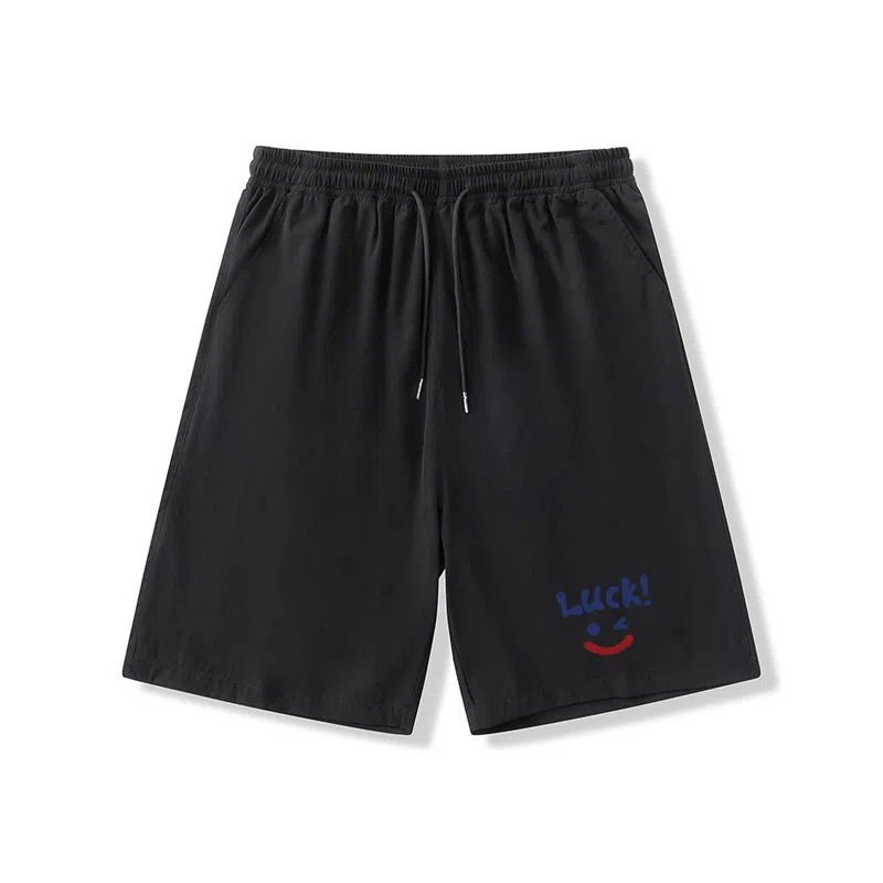 乱步 学生夏季冰丝凉感外穿字母笑脸速干宽松五分裤休闲短裤 男女同款