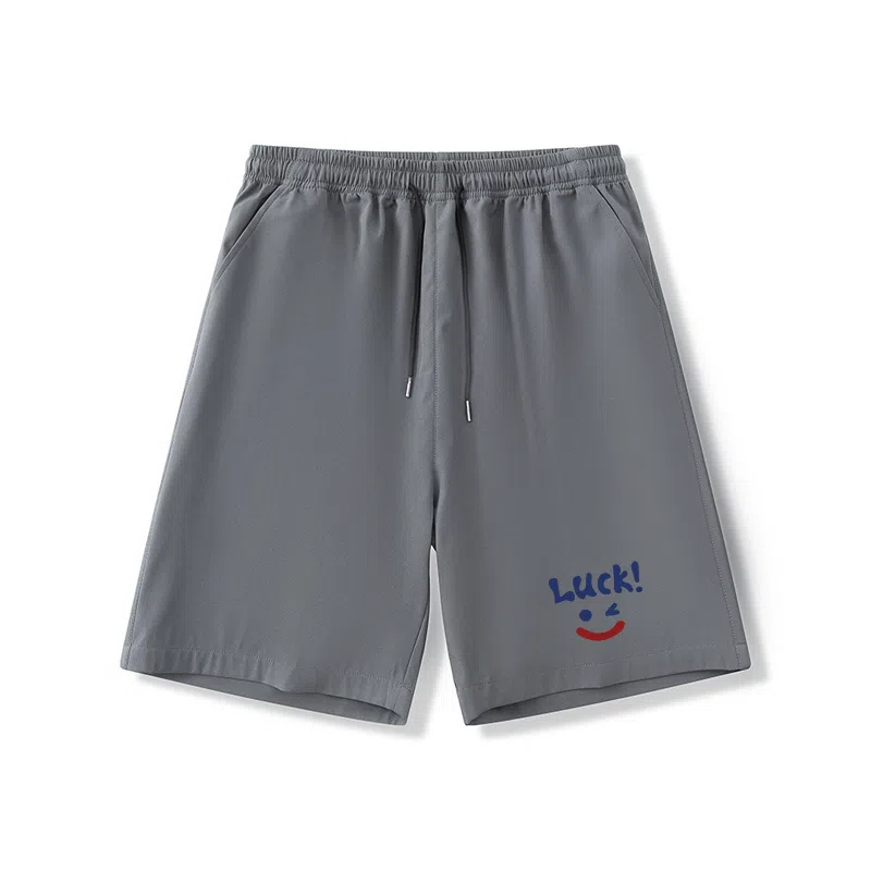 乱步 学生夏季冰丝凉感外穿字母笑脸速干宽松五分裤休闲短裤 男女同款