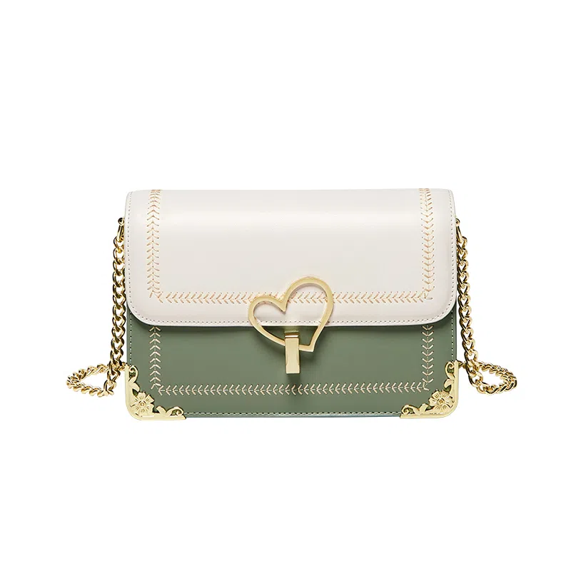 纳兰杜 包包女生百搭时尚高颜值小方包女 朋友小众精致女包 牛皮拼合成革 斜挎包链条包单肩包 小号 女款 绿拼白/蓝拼白