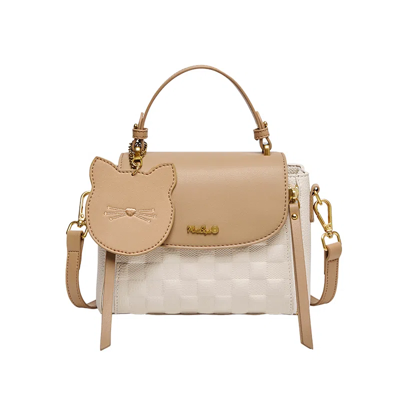 纳兰杜 高级感时尚百搭通勤妈妈款气质休闲实用女包 头层牛皮拼合成革 小方包手提包单肩斜挎包 常规 女款 米白拼杏