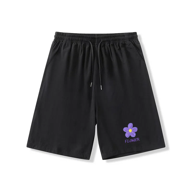乱步 学生冰丝凉感外穿花朵绘画速干宽松休闲短裤 男女同款