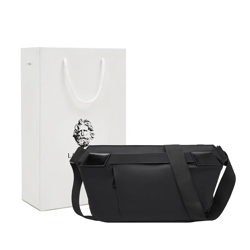 老人头 时尚休闲百搭通勤收纳 织物 胸包 常规 男款 黑色/灰色