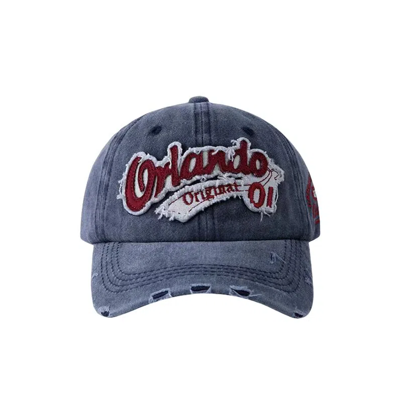 艾佳微 嘻哈街头美式复古做旧时尚刺绣英文破洞显脸小 棉 鸭舌帽 男女同款情侣款