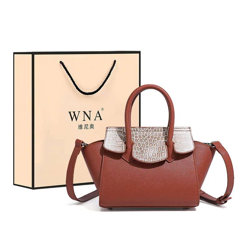 维尼奥 质感通勤鳄鱼纹撞色菜篮子包高级感时尚简约百搭经典气质中年妈妈包 合成革 单肩斜挎手提包 常规 女款 红棕/黑色/焦糖/蓝色