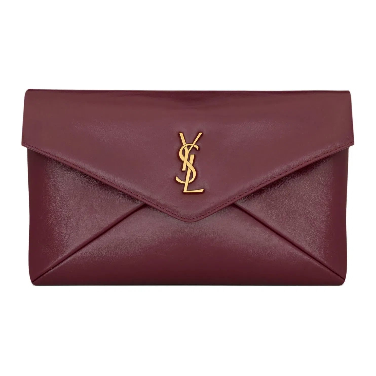Saint Laurent Le Cassandre Large Leather Clutch Deep Ruby
