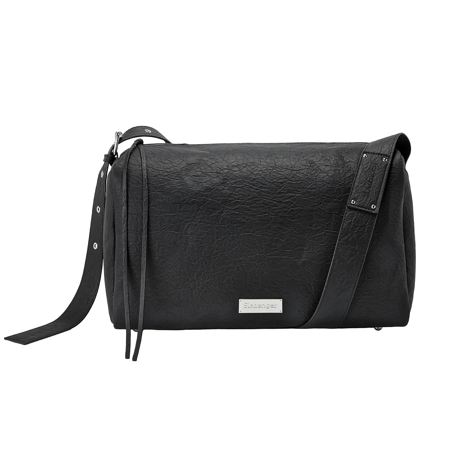 Slazenger Wrinkle Texture Metal Logo Crossbody Bag Black