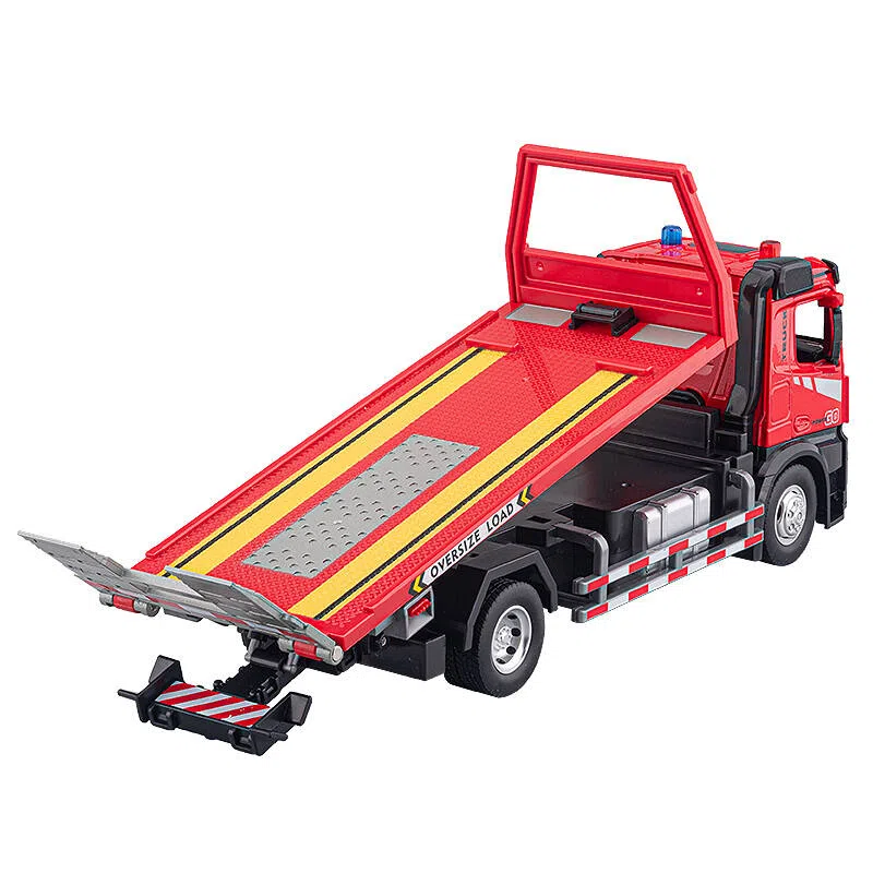 华一 电动平板拖车 合金工程车道路救援车 成品模型