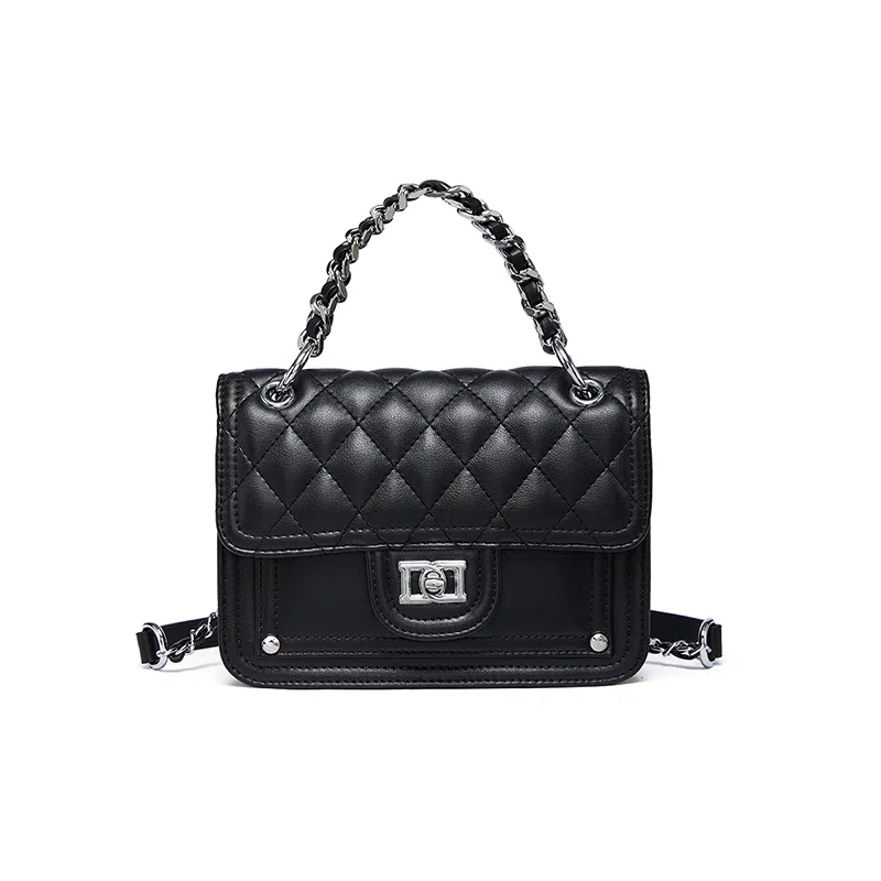 红蜻蜓 链条菱格 头层小牛皮 单肩手提包 中号 男女同款情侣款 米白色